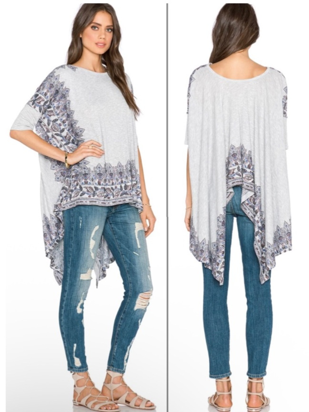 Free People Pick Me Up Drapey Tee Oversized Boho Shirt Women’s Size XS Art Flowy